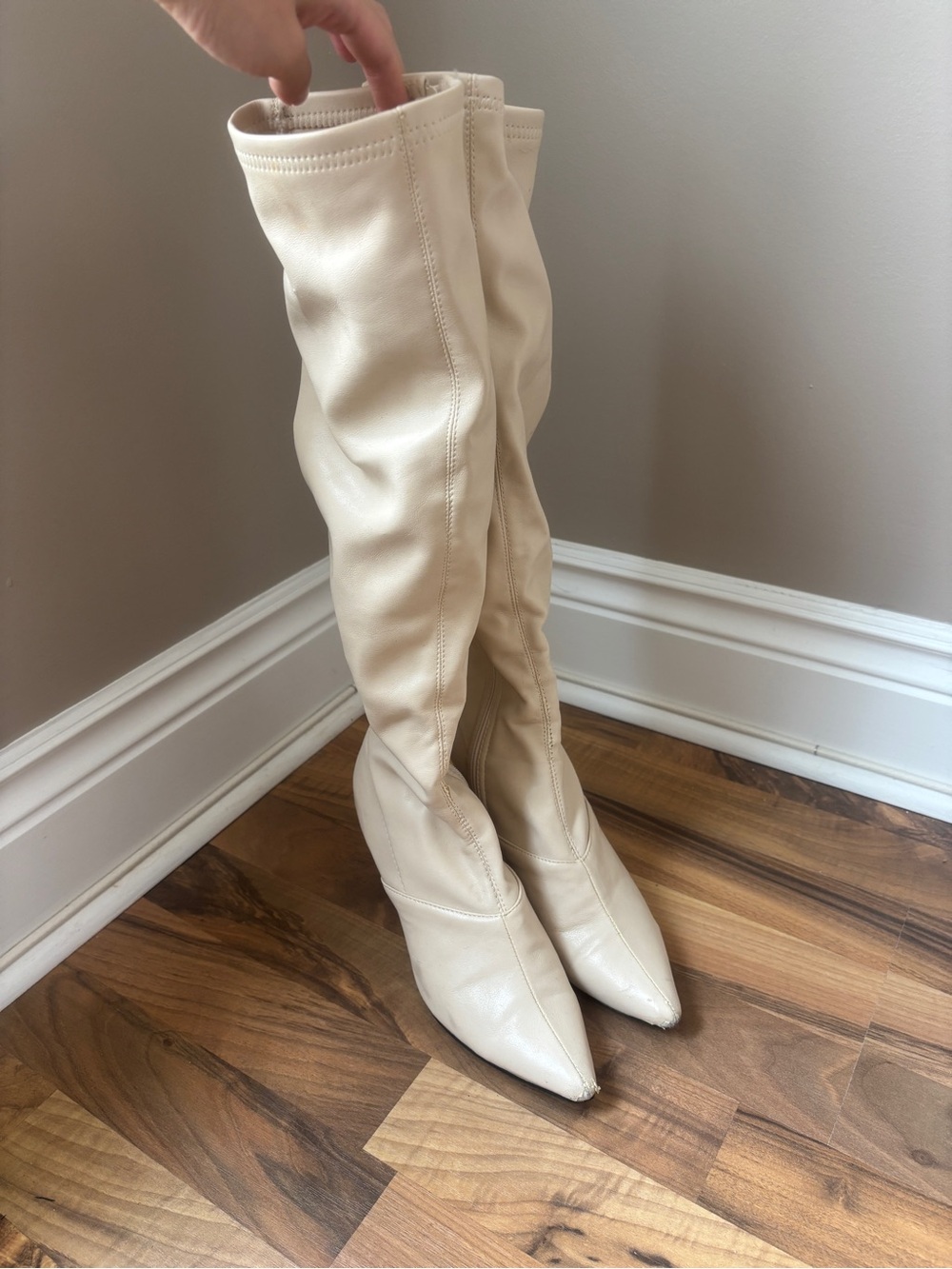 Women’s Tall Pointed-Toe Knee High Boots - Cream